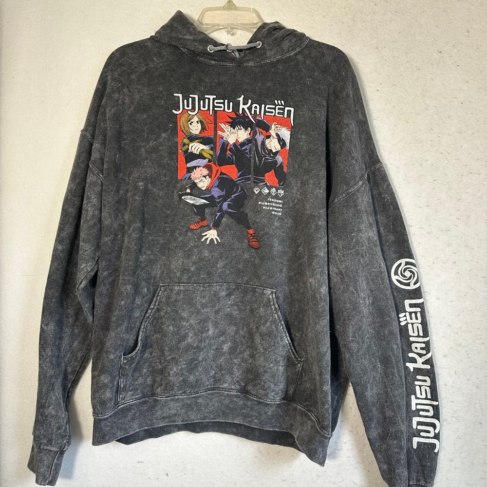Jujutsu Kaisen Crunchyroll Acid Wash Hoodie Grey Large Itadori Gojo Anime